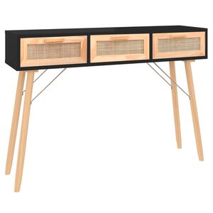 vidaXL Stolik konsolowy, czarny, 105x30x75 cm, drewno sosnowe i rattan