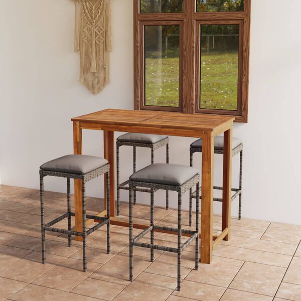 vidaXL 5-cz. zestaw mebli barowych do ogrodu, z poduszkami, szary