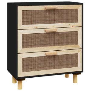 vidaXL Komoda, czarna, 60x30x70 cm, lita sosna i naturalny rattan