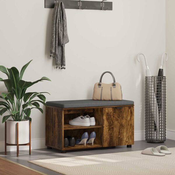 vidaXL Ławka w przedpokoju z poduszką Dąb Wędzony 80 x 38 x 46 cm