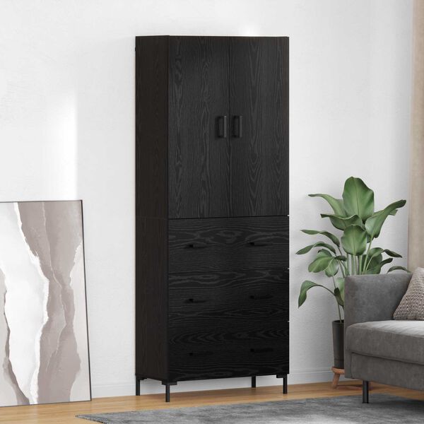vidaXL Highboard Czarny Dąb 69,5 x 34 x 180 cm Materiał drewnopochodny