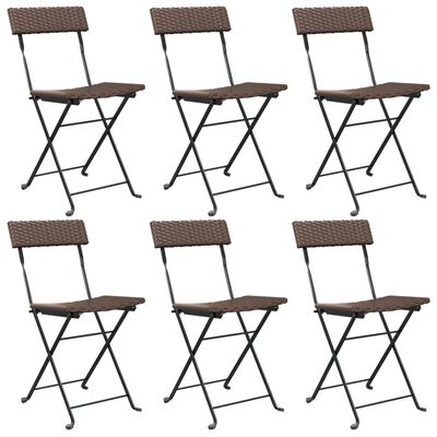 vidaXL Składane krzesła bistro, 6 szt., brązowe, polirattan i stal