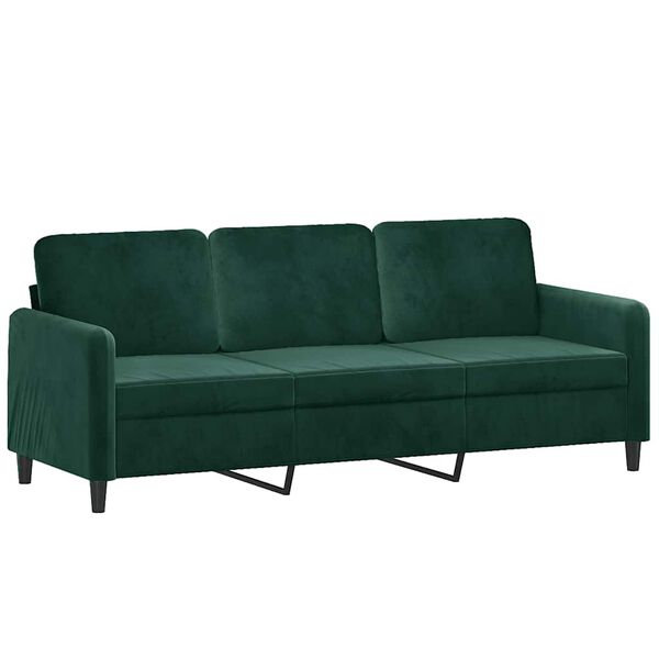 vidaXL Sofa 3-osobowa, ciemnozielony, 180 cm, obita aksamitem