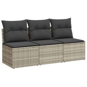 vidaXL Sofa ogrodowa z poduszkami, 3-osobowa, jasnoszara, polirattan