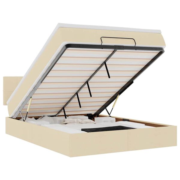 vidaXL Ł&oacute;żko Ottoman z materacem i diodami LED kremowe 140x190 cm