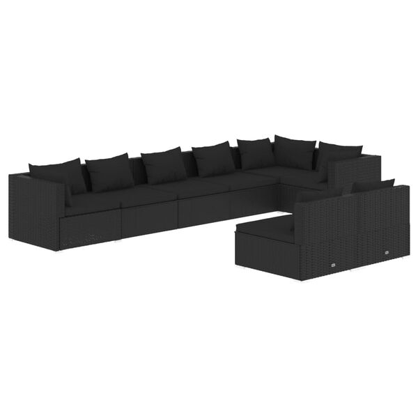 vidaXL 8-cz. zestaw wypoczynkowy do ogrodu, poduszki, czarny rattan PE