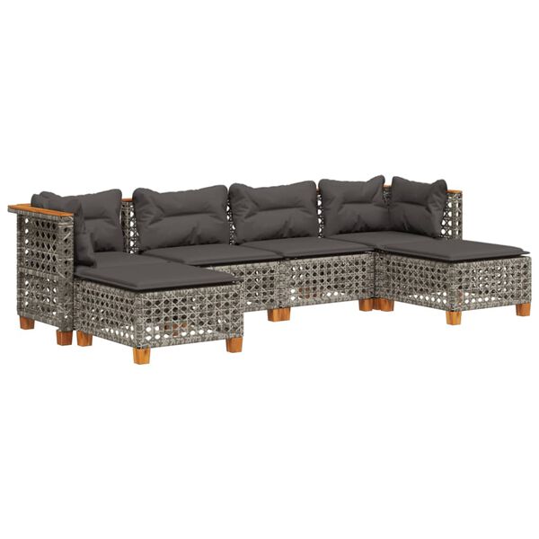 vidaXL 6-cz. zestaw mebli ogrodowych z poduszkami, szary, polirattan