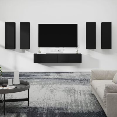 vidaXL 6-częściowy zestaw szafek telewizyjnych, czarny