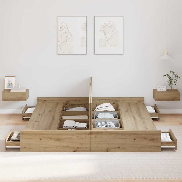 vidaXL Rama ł&oacute;żka z miejscem na przechowywanie Dąb rzemieślniczy