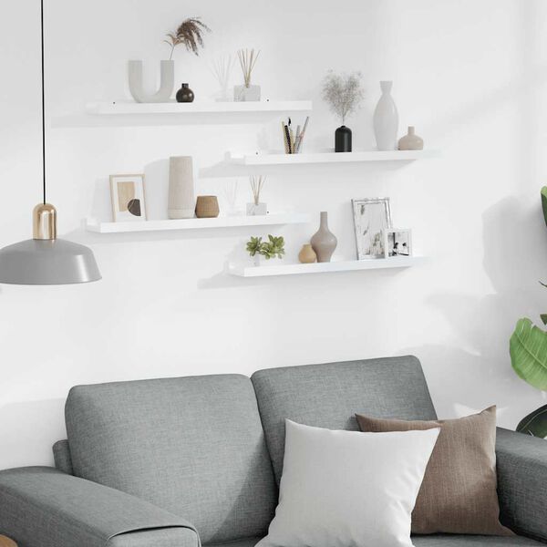 vidaXL P&oacute;łki ścienne, 4 szt., wysoki połysk, białe, 60x9x3 cm