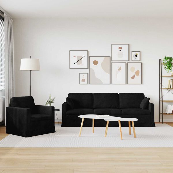 vidaXL Sofa 2 pcs Czarny 228 x 78 x 80 cm Aksamit