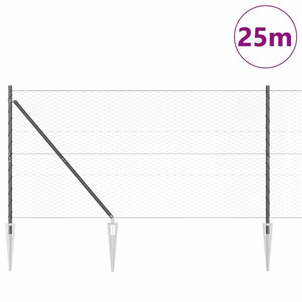 vidaXL Słupek ogrodzeniowy. Szary 25 x 1,2 m (siatka 36 mm) Stal