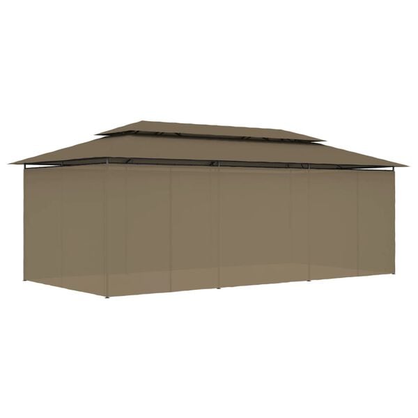 vidaXL Altana z zasłonami, 600x298x270 cm, kolor taupe, 180 g/m²