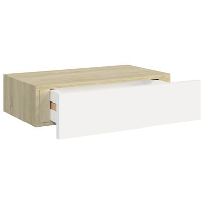 vidaXL Półka ścienna z szufladą, dąb i biel, 40 x 23,5 x 10 cm, MDF
