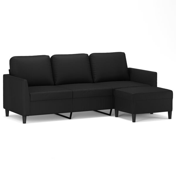 vidaXL 3-osobowa sofa z podn&oacute;żkiem, czarna, 180 cm, sztuczna sk&oacute;ra