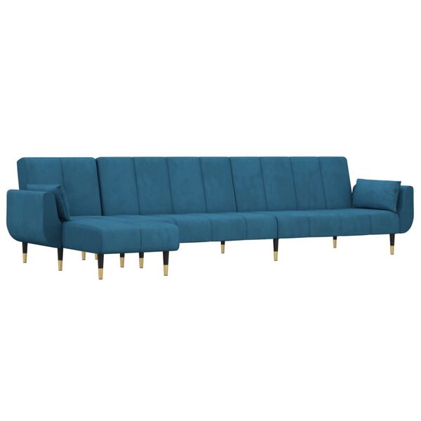 vidaXL Sofa rozkładana w kształcie L, niebieska, 275x140x70cm, aksamit