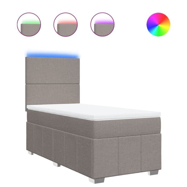 vidaXL Ł&oacute;żko kontynentalne z materacem, taupe, tkanina, 90x190 cm