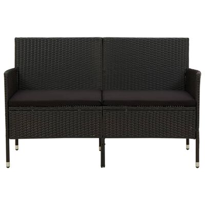 vidaXL 3-osobowa sofa ogrodowa z poduszką, czarna, polirattan