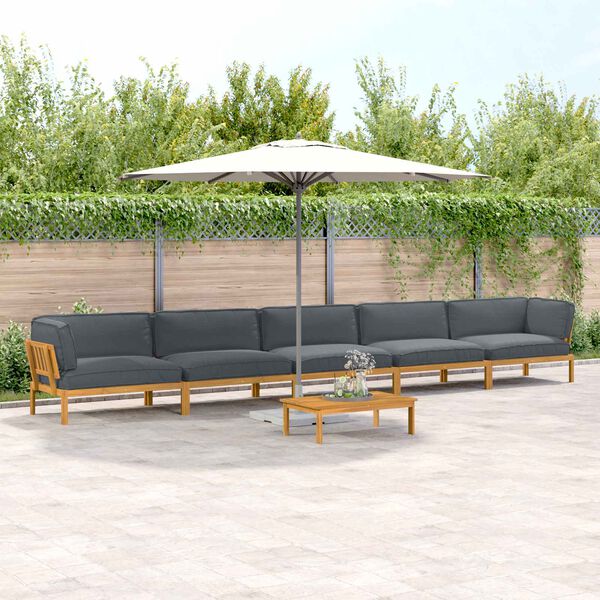 vidaXL Zestaw Sof z poduszką Gładki 6 pcs Antracyt Lite Drewno Akacji