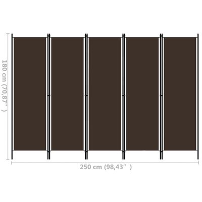vidaXL Parawan 5-panelowy, brązowy, 250 x 180 cm