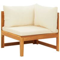 vidaXL Moduł sofy narożnej, kremowe poduszki, lite drewno akacjowe