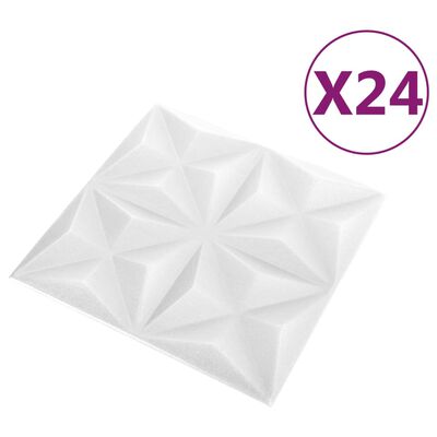 vidaXL Panele ścienne 3D, 24 szt., 50x50 cm, biel origami, 6 m²