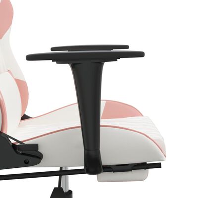 vidaXL Fotel gamingowy z podnóżkiem, biało-różowy, sztuczna skóra