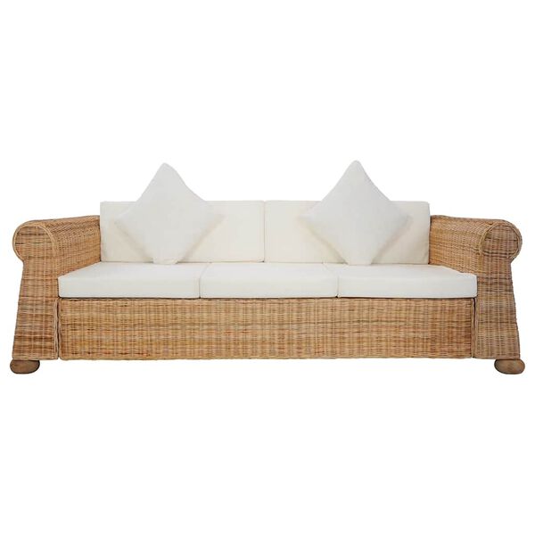 vidaXL 3-osobowa sofa z poduszkami, naturalny rattan