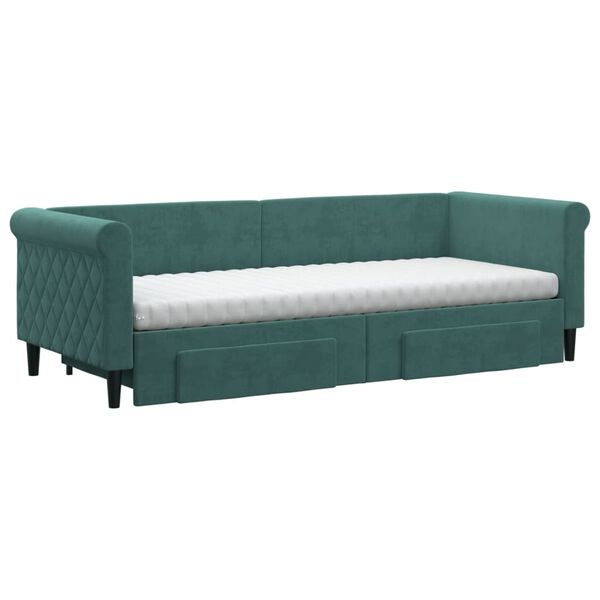 vidaXL Sofa rozsuwana z szufladami, ciemnozielona, 80x200 cm, aksamit