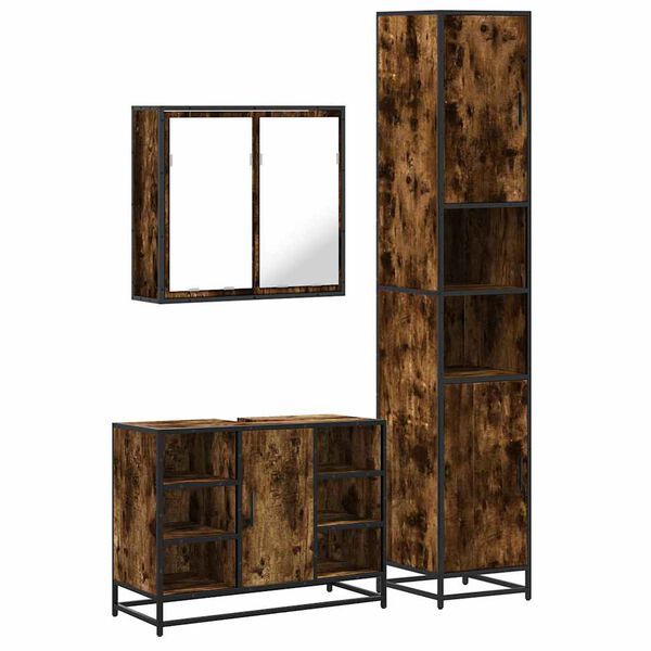 vidaXL 3-częściowy zestaw mebli łazienkowych, przydymiony dąb