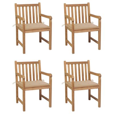 vidaXL Krzesła ogrodowe, 4 szt., beżowe poduszki, drewno tekowe