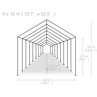 vidaXL Namiot imprezowy z PE, 6 x 16 m, biały