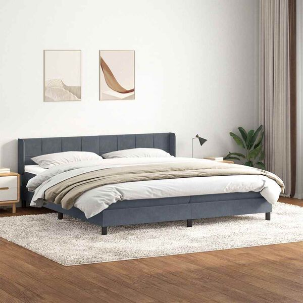 vidaXL Ł&oacute;żko typu Box Spring z materacem Ciemnoszary 180x220cm Aksamit