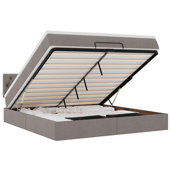 vidaXL Rama ł&oacute;żka otomana z materacem, taupe, 160x200 cm, tkanina