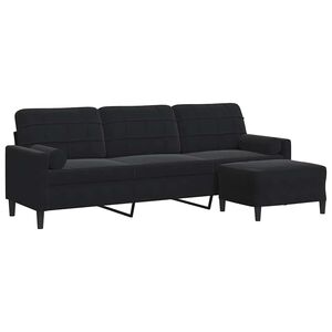 vidaXL 3-osobowa sofa z podn&oacute;żkiem, czarna, 210 cm, aksamit