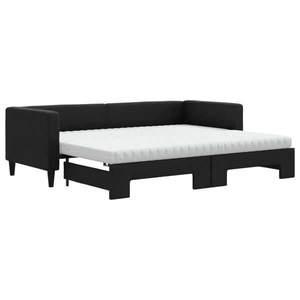 vidaXL Sofa rozsuwana z materacami, czarna, 80x200 cm, tkanina