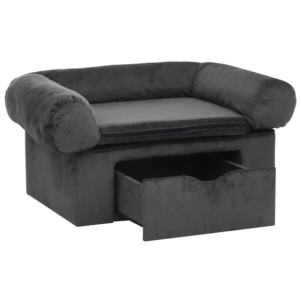 vidaXL Sofa dla psa, z szufladą, ciemnoszara, 75x50x38 cm, pluszowa
