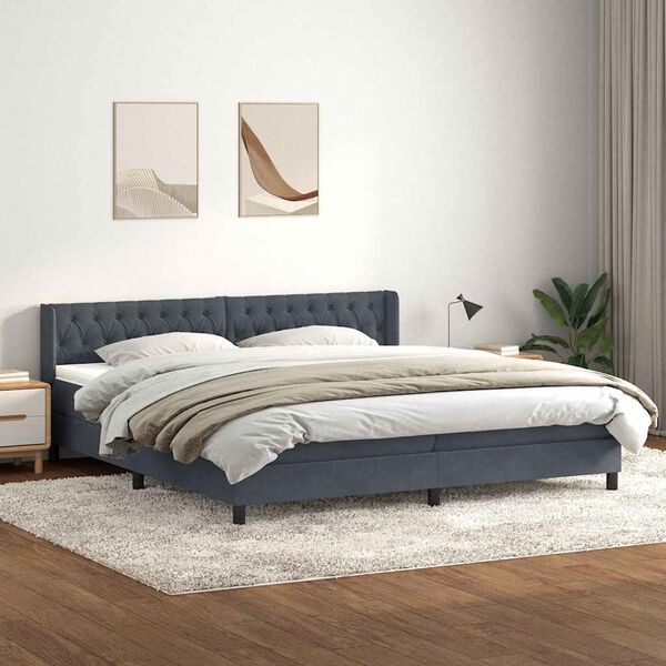vidaXL Ł&oacute;żko typu Box Spring z materacem Ciemnoszary 180x220cm Aksamit