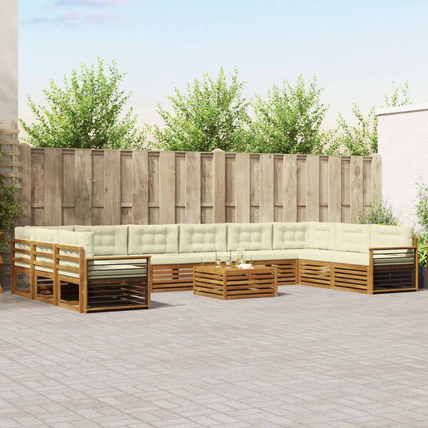 vidaXL Zestawy sof 11 pcs Naturalny i Kremowy Lite Drewno Akacji