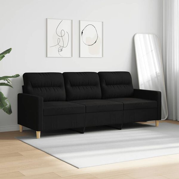 vidaXL Sofa 3-osobowa, czarna, 180 cm, tapicerowana tkaniną