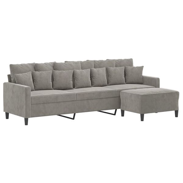 vidaXL 3-osobowa sofa z podn&oacute;żkiem, jasnoszary, 210 cm, aksamit