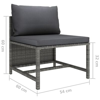 vidaXL Środkowa sofa modułowa z poduszkami, polirattan, szara