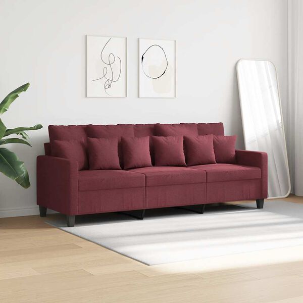 vidaXL Sofa 3-osobowa, winna czerwień, 180 cm,tapicerowana tkaniną