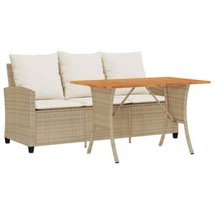 vidaXL Sofa ogrodowa 3-osobowa z poduszkami i stołem beżowa