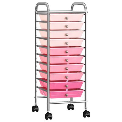 vidaXL Wózek z 10 szufladami, róż ombre, plastikowy