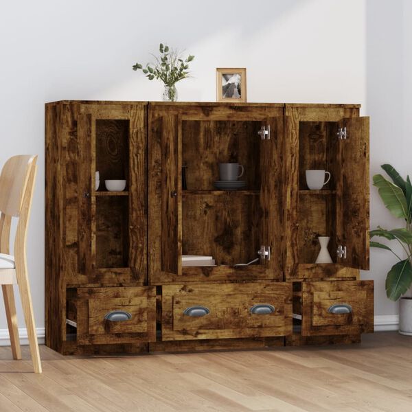 vidaXL Wysokie szafki, 3 szt, przydymiony dąb, materiał drewnopochodny