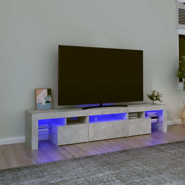 vidaXL Szafka pod TV z oświetleniem LED, szarość betonu 200x36,5x40 cm