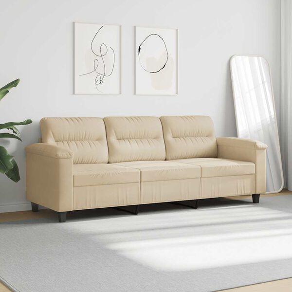 vidaXL 3-osobowa sofa, kremowa, 180 cm, tapicerowana mikrofibrą