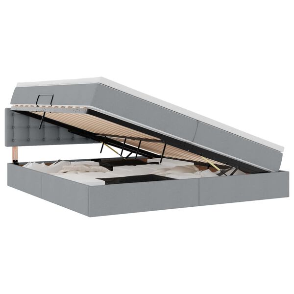 vidaXL Ł&oacute;żko z miejscem na przechowywanie i LED Jasnoszary tkanina