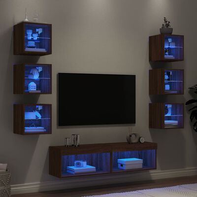 vidaXL 8-częściowy zestaw mebli TV z LED, brązowy dąb